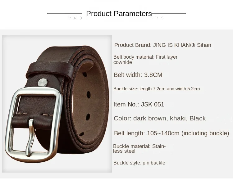 Belt men's leather needle buckle layer genuine cowhide stainless steel buckle men's belt youth casual handmade jeans belt