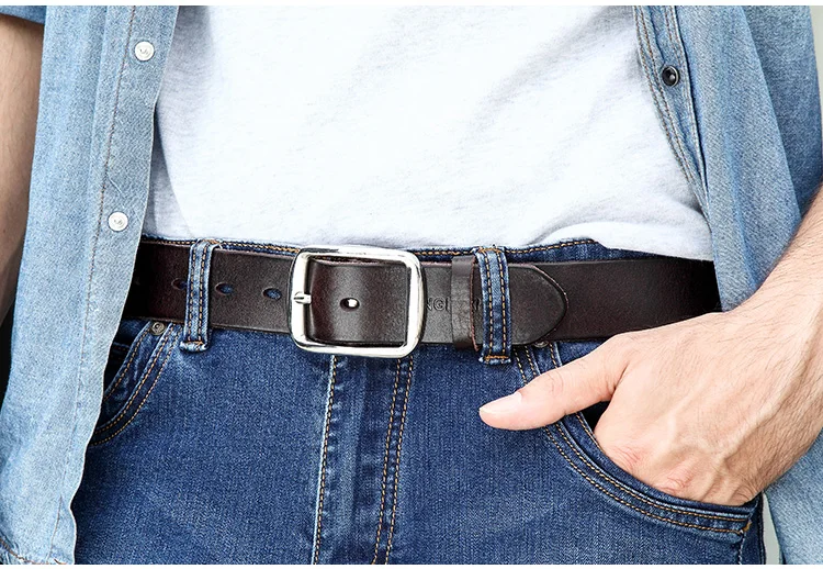 Belt men's leather needle buckle layer genuine cowhide stainless steel buckle men's belt youth casual handmade jeans belt