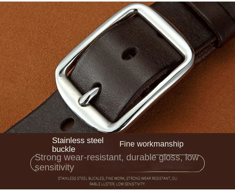 Belt men's leather needle buckle layer genuine cowhide stainless steel buckle men's belt youth casual handmade jeans belt