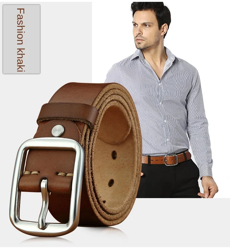 Belt men's leather needle buckle layer genuine cowhide stainless steel buckle men's belt youth casual handmade jeans belt