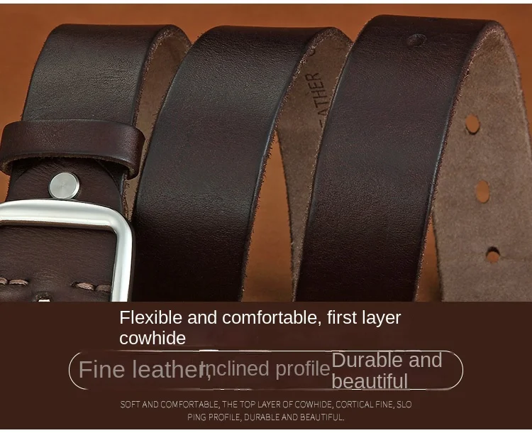 Belt men's leather needle buckle layer genuine cowhide stainless steel buckle men's belt youth casual handmade jeans belt