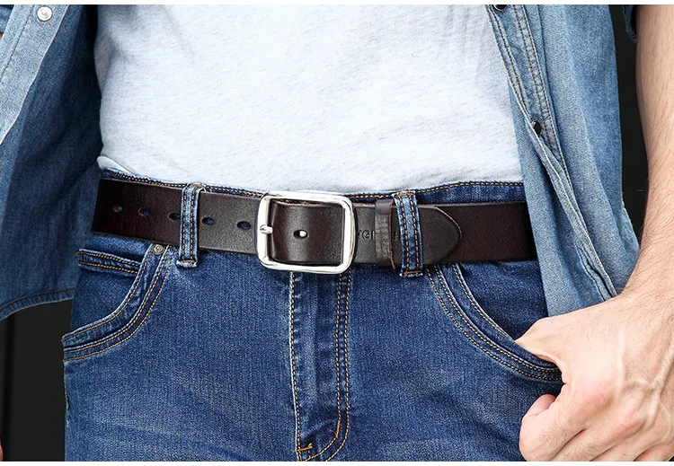 Belt men's leather needle buckle layer genuine cowhide stainless steel buckle men's belt youth casual handmade jeans belt