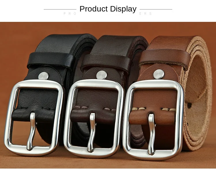 Belt men's leather needle buckle layer genuine cowhide stainless steel buckle men's belt youth casual handmade jeans belt