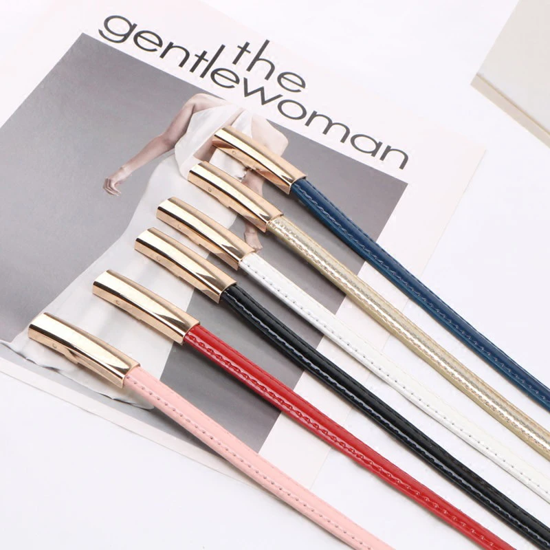 Adjustable Elastic Ladies Dress Waist Belt Slim Leather Women Belt Gold Buckle Black White Blue Skinny Female Belt pasek damski