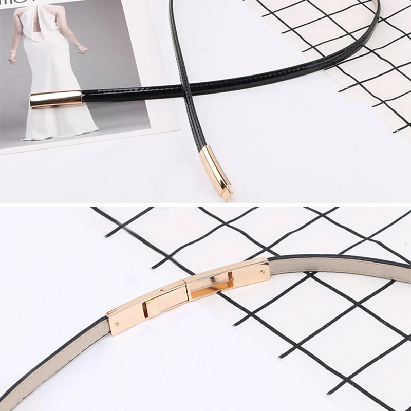 Adjustable Elastic Ladies Dress Waist Belt Slim Leather Women Belt Gold Buckle Black White Blue Skinny Female Belt pasek damski
