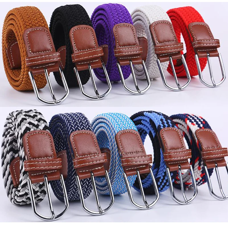 New Women's Men's Canvas Belt High Quality Elastic Casual Woven Waist Strap Needle Buckle Belts for Men Women 107/120/130cm