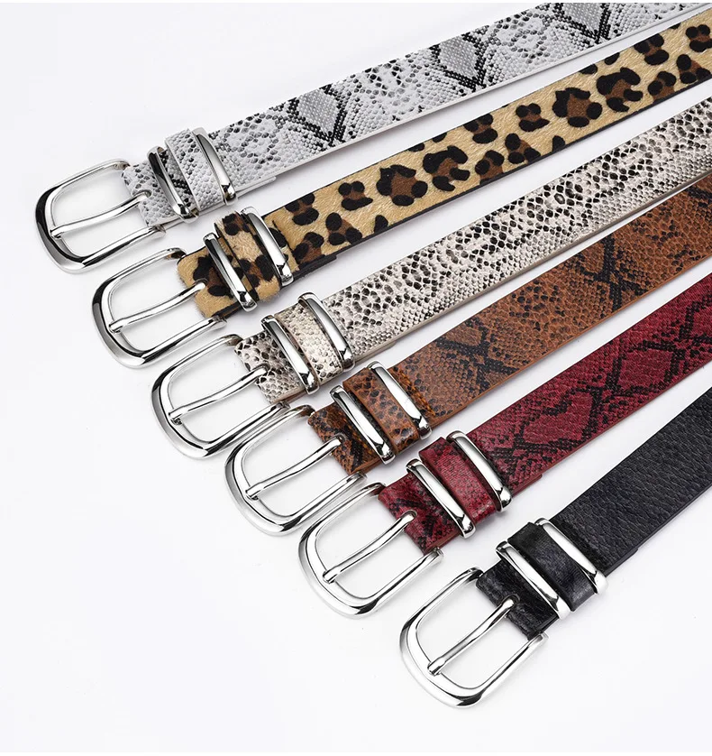 2.8x106cm Fashion Leopard Belt Women Snake Print Waistband PU Leather Pin Buckle Belts for Ladies Female