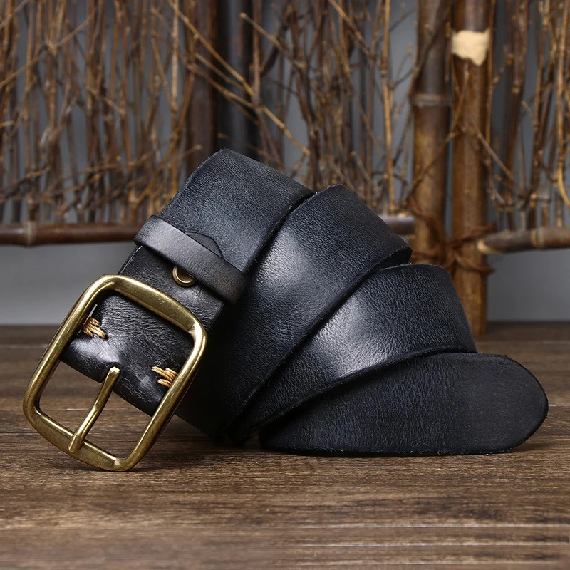 3.8CM Thick Cowhide Copper Buckle Genuine Leather Casual Jeans Belt Men High Quality Retro Luxury Male Strap Cintos