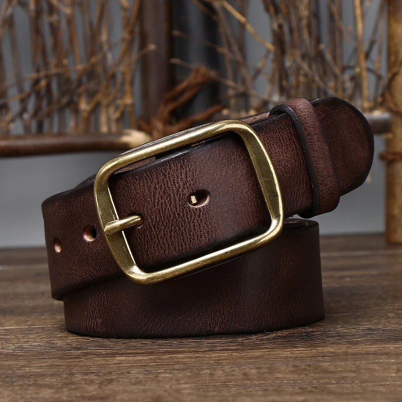 3.8CM Thick Cowhide Copper Buckle Genuine Leather Casual Jeans Belt Men High Quality Retro Luxury Male Strap Cintos