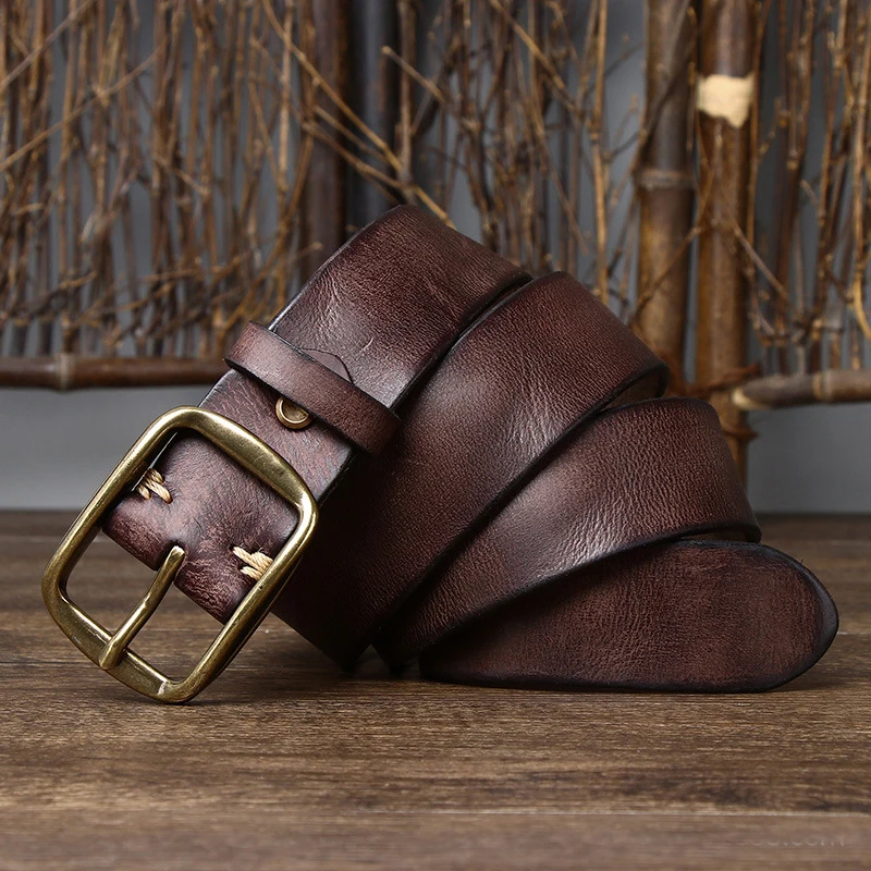 3.8CM Thick Cowhide Copper Buckle Genuine Leather Casual Jeans Belt Men High Quality Retro Luxury Male Strap Cintos