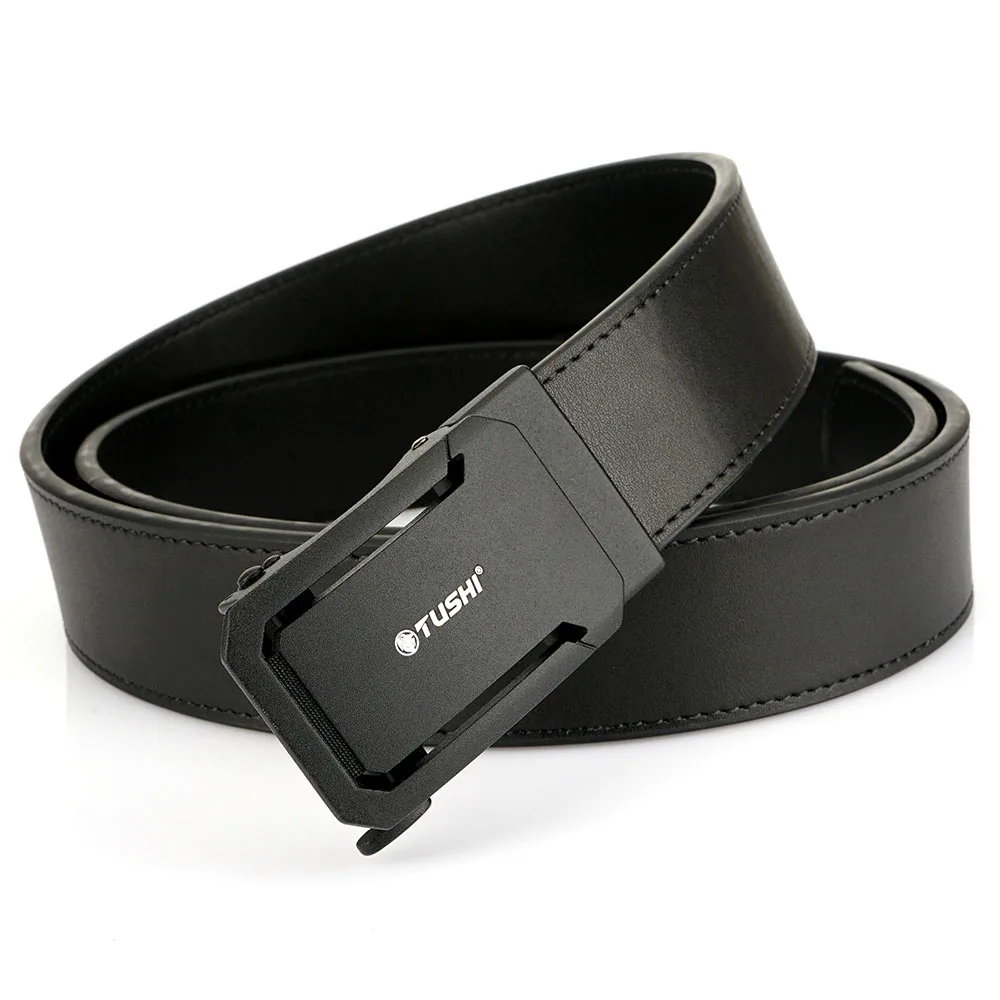 TUSHI Leather Tactical Belt for Men with Luxury Automatic Buckle High Quality IPSC Girdle Black Designer Belt