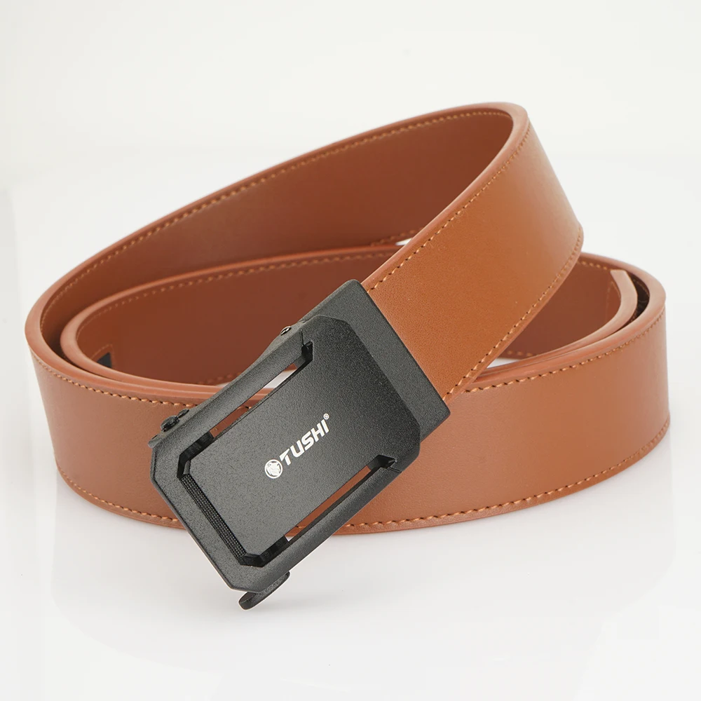 TUSHI Leather Tactical Belt for Men with Luxury Automatic Buckle High Quality IPSC Girdle Black Designer Belt