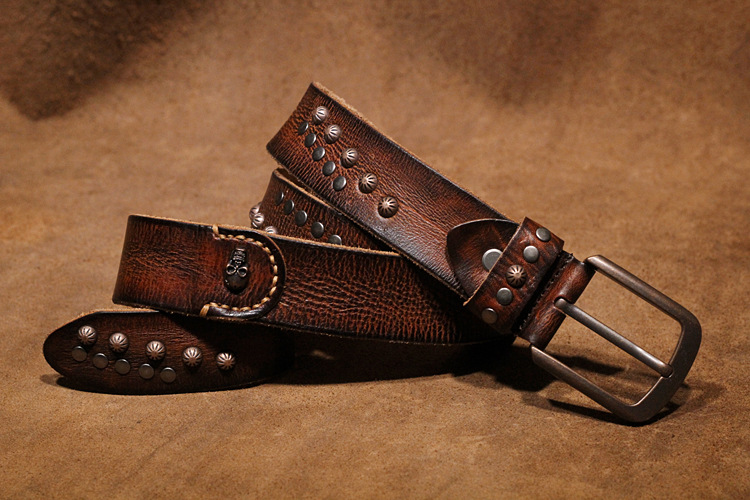 Mens Punk Belt Pin Buckle Genuine Leather Skull Rivet Belt For Man Joker Jeans Designer Exclusive Cowskin Leather Belt For Jeans