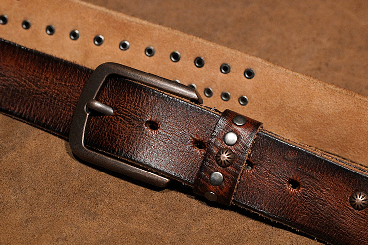 Mens Punk Belt Pin Buckle Genuine Leather Skull Rivet Belt For Man Joker Jeans Designer Exclusive Cowskin Leather Belt For Jeans