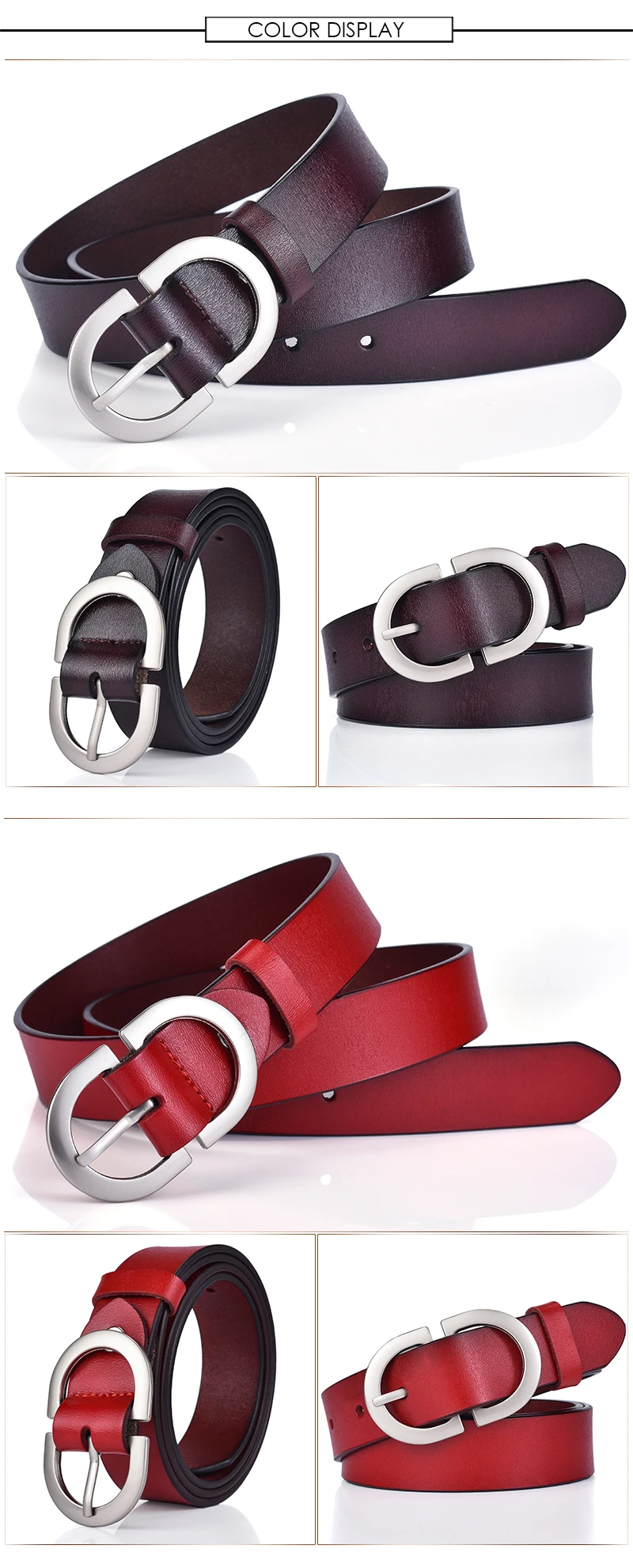 VATLTY 2022 Women's Leather Belt 2.8cm Natural Cowhide Silver Alloy Buckle Thin Belt Female Jeans Trousers Girdles Waistband