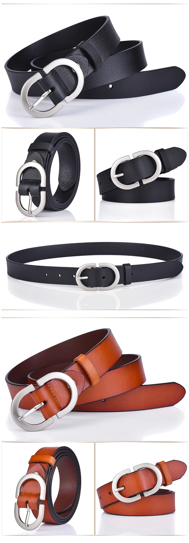 VATLTY 2022 Women's Leather Belt 2.8cm Natural Cowhide Silver Alloy Buckle Thin Belt Female Jeans Trousers Girdles Waistband