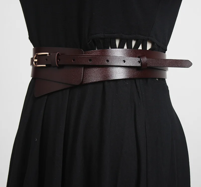 Women Head Layer Cowhide Suit Coat Wide Waistband ins Style Fashion European American Genuine Leather Waist Seal for Woman