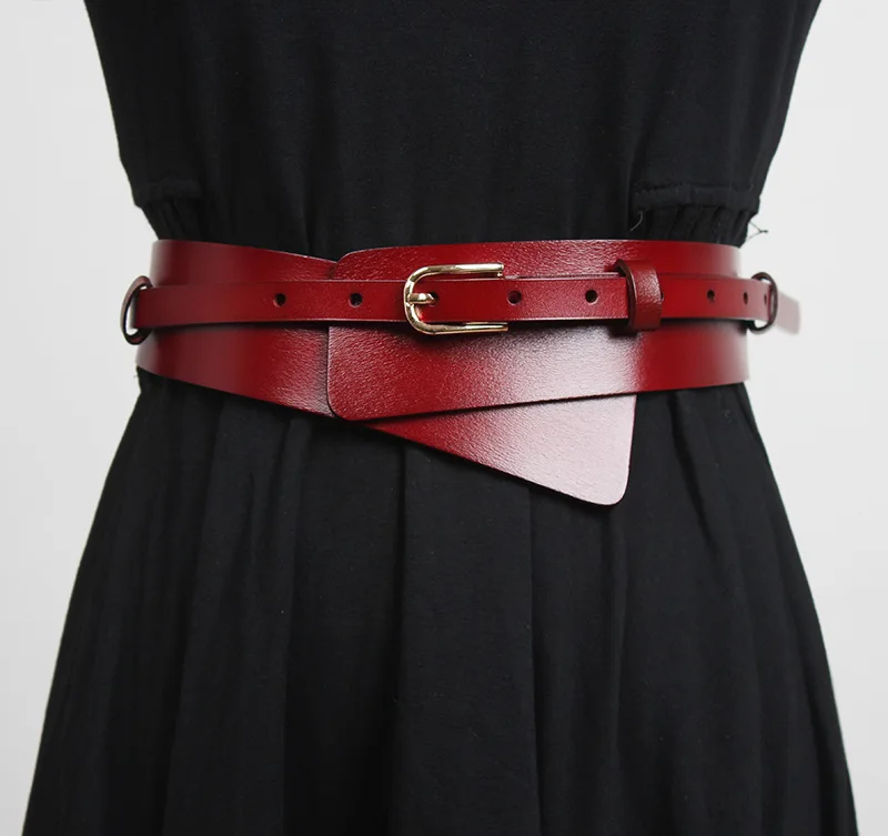 Women Head Layer Cowhide Suit Coat Wide Waistband ins Style Fashion European American Genuine Leather Waist Seal for Woman