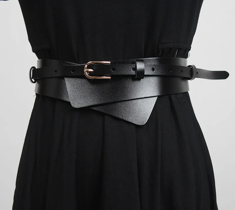 Women Head Layer Cowhide Suit Coat Wide Waistband ins Style Fashion European American Genuine Leather Waist Seal for Woman