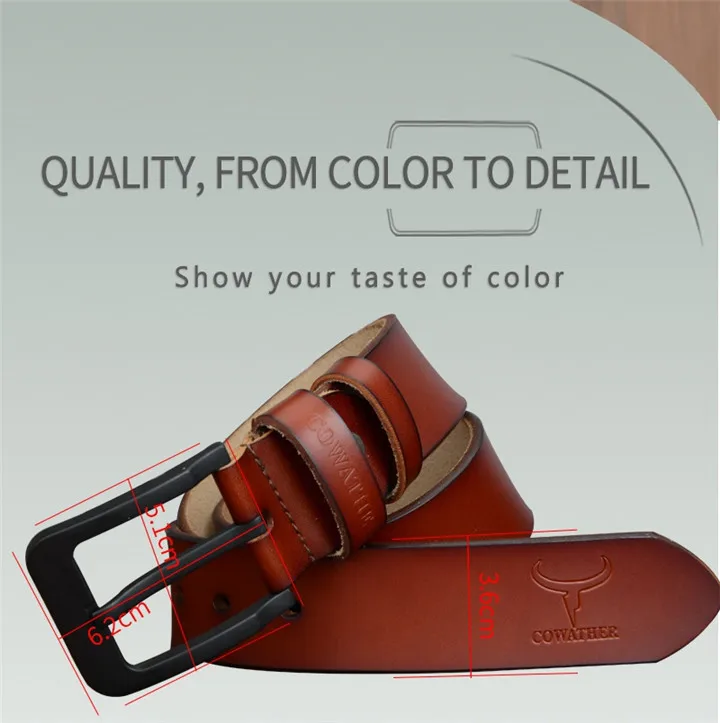 COWATHER male belt for mens high quality cow genuine leather belts 2021 hot sale strap fashion new jeans Black Buckle XF010