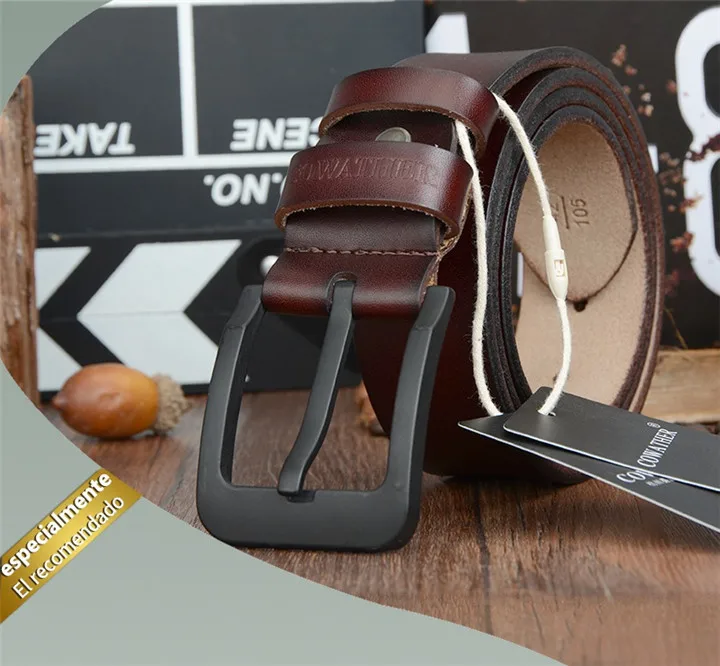 COWATHER male belt for mens high quality cow genuine leather belts 2021 hot sale strap fashion new jeans Black Buckle XF010