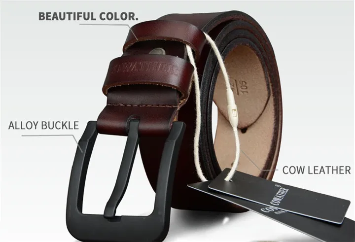 COWATHER male belt for mens high quality cow genuine leather belts 2021 hot sale strap fashion new jeans Black Buckle XF010