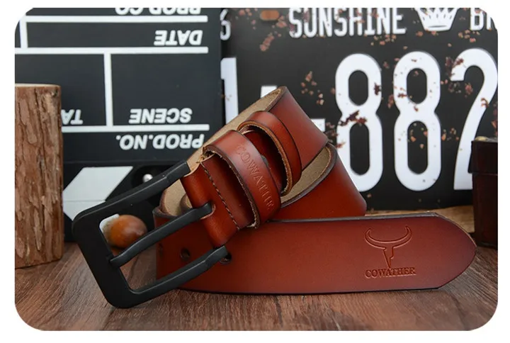 COWATHER male belt for mens high quality cow genuine leather belts 2021 hot sale strap fashion new jeans Black Buckle XF010
