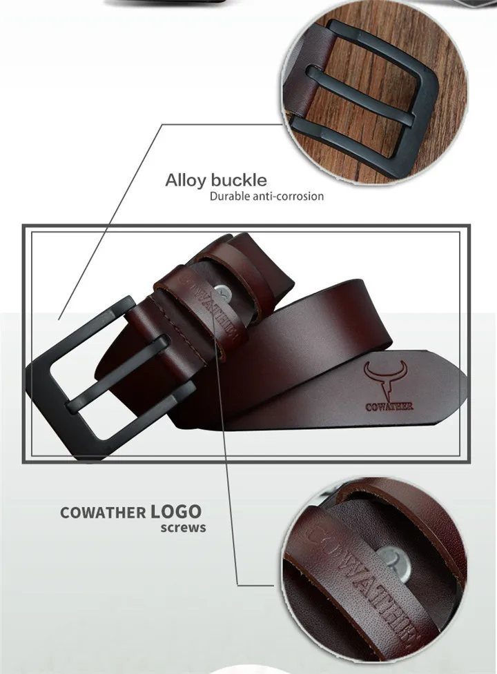 COWATHER male belt for mens high quality cow genuine leather belts 2021 hot sale strap fashion new jeans Black Buckle XF010
