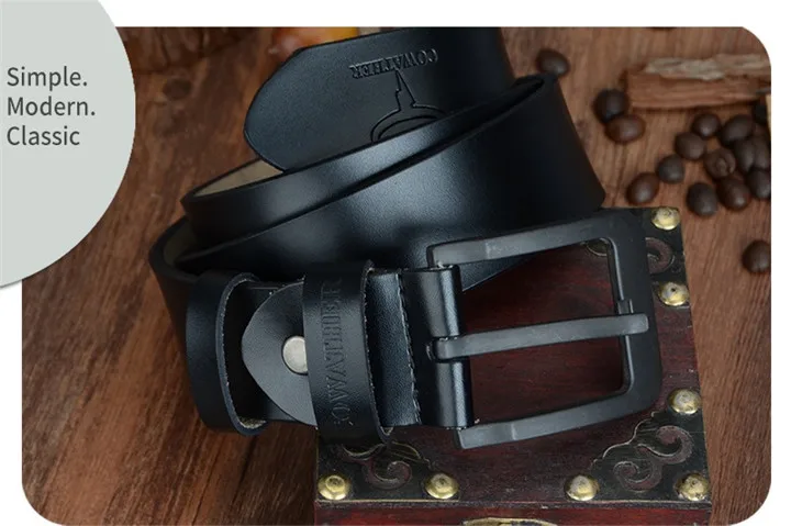 COWATHER male belt for mens high quality cow genuine leather belts 2021 hot sale strap fashion new jeans Black Buckle XF010