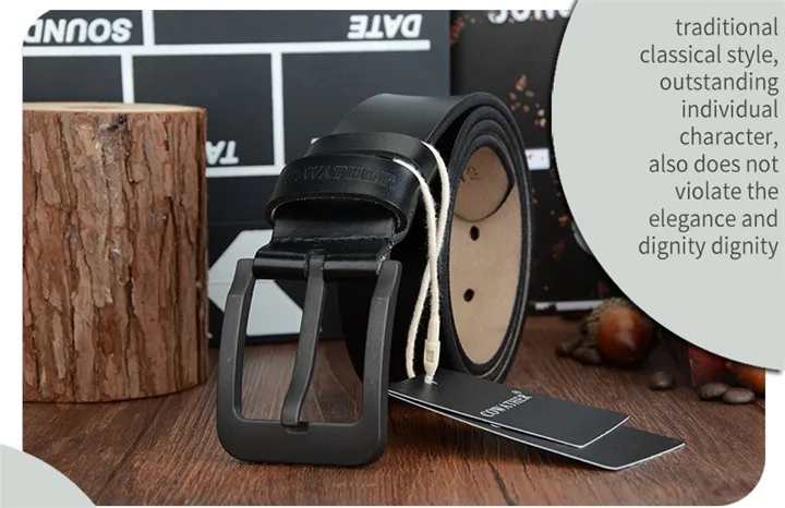 COWATHER male belt for mens high quality cow genuine leather belts 2021 hot sale strap fashion new jeans Black Buckle XF010