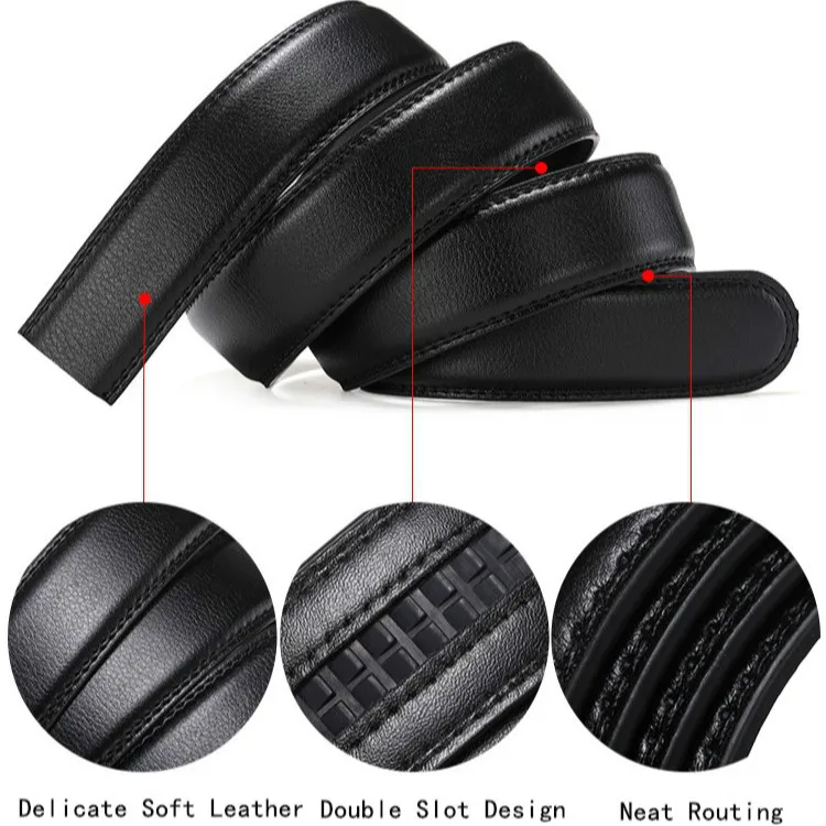 2.4/2.8/3.0/3.5CM Wide (Without Buckle) Men Ratchet Cow Leather Belt Strap Replacement for Men's Auto Lock Buckle Belt