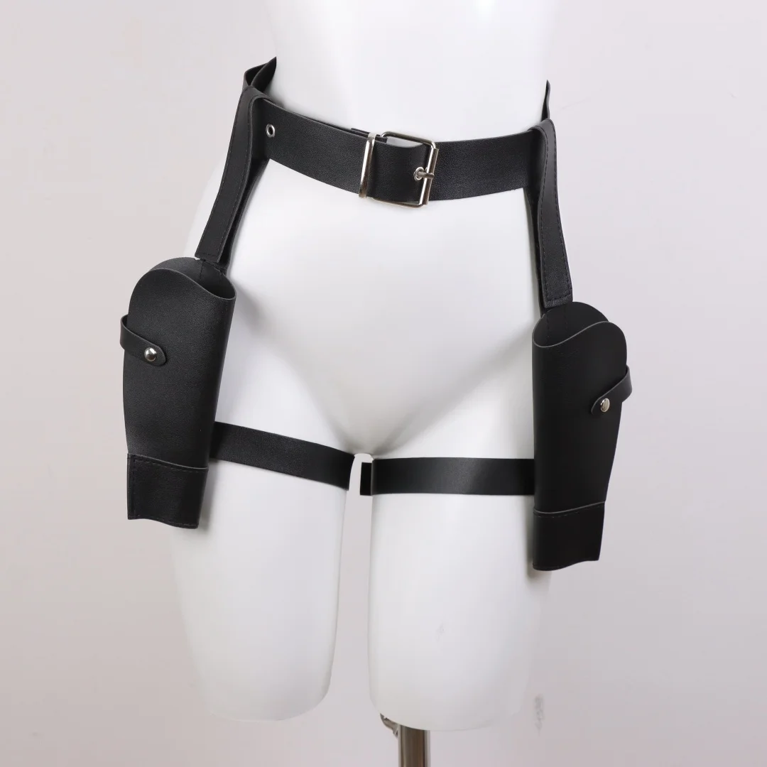 Adult Vintage PU Leather Waist Cover Lara Cosplay Holster Western Denim Belt Role-Playing Guns Holder Halloween Prop Accessories