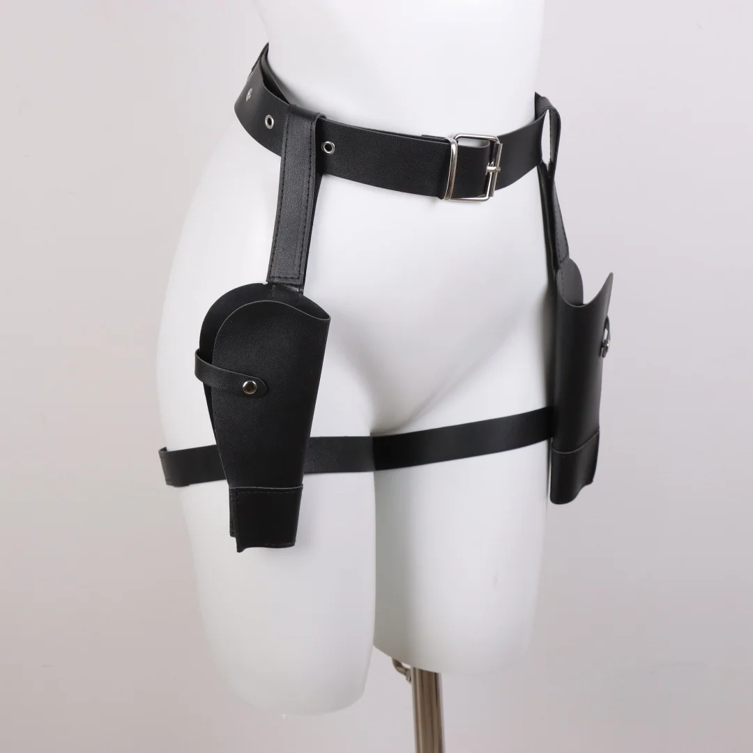 Adult Vintage PU Leather Waist Cover Lara Cosplay Holster Western Denim Belt Role-Playing Guns Holder Halloween Prop Accessories