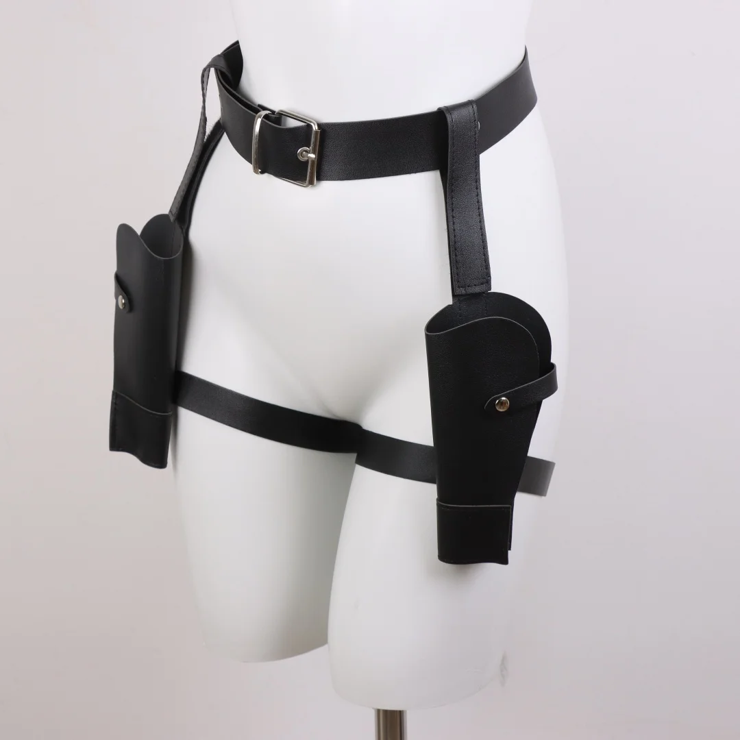 Adult Vintage PU Leather Waist Cover Lara Cosplay Holster Western Denim Belt Role-Playing Guns Holder Halloween Prop Accessories