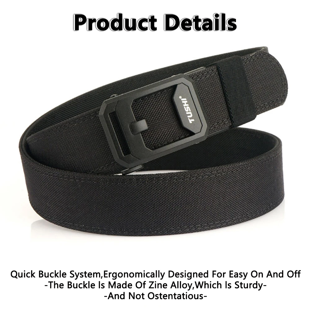 TUSHI Hard Tactical Belt for Men Sturdy Nylon Metal Automatic Buckle Police Duty Military Belt Outdoor Girdle IPSC Accessories