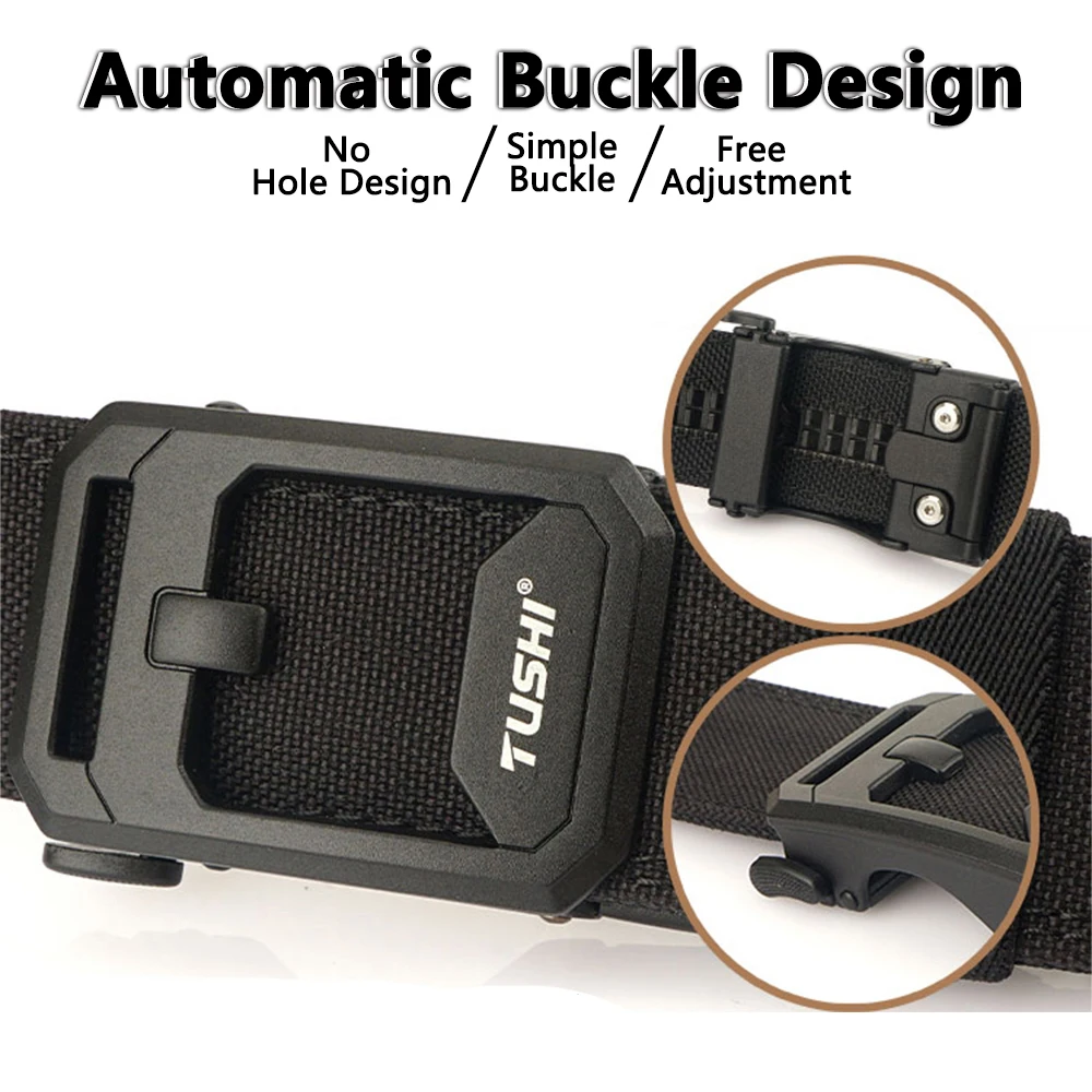 TUSHI Hard Tactical Belt for Men Sturdy Nylon Metal Automatic Buckle Police Duty Military Belt Outdoor Girdle IPSC Accessories