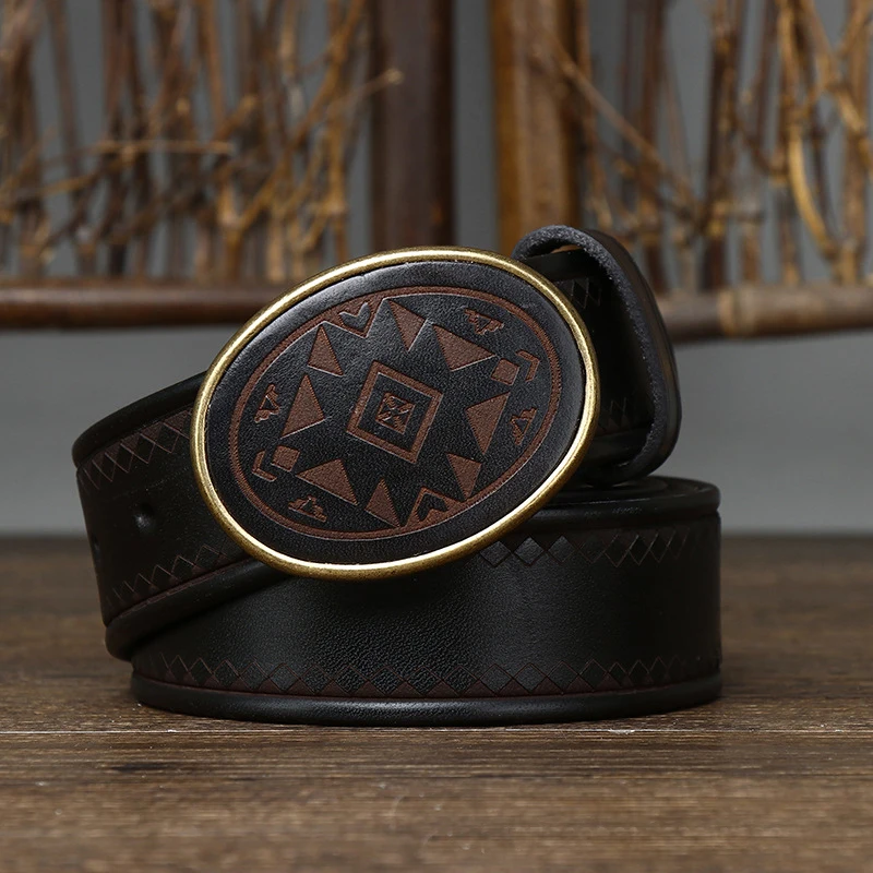 3.8CM Men High Quality Genuine Leather Belt Luxury Smooth Buckle Belts Pure Cowskin Laser Engraving Strap Male Jeans for Man