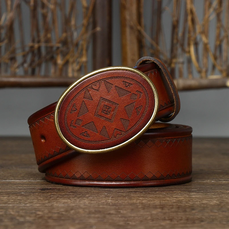 3.8CM Men High Quality Genuine Leather Belt Luxury Smooth Buckle Belts Pure Cowskin Laser Engraving Strap Male Jeans for Man
