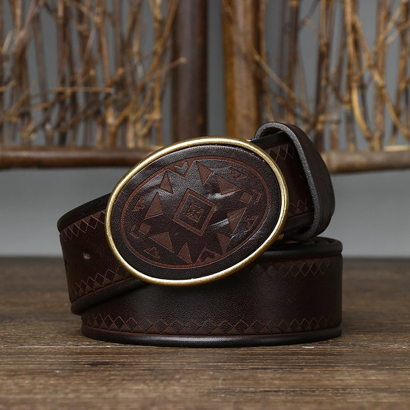 3.8CM Men High Quality Genuine Leather Belt Luxury Smooth Buckle Belts Pure Cowskin Laser Engraving Strap Male Jeans for Man