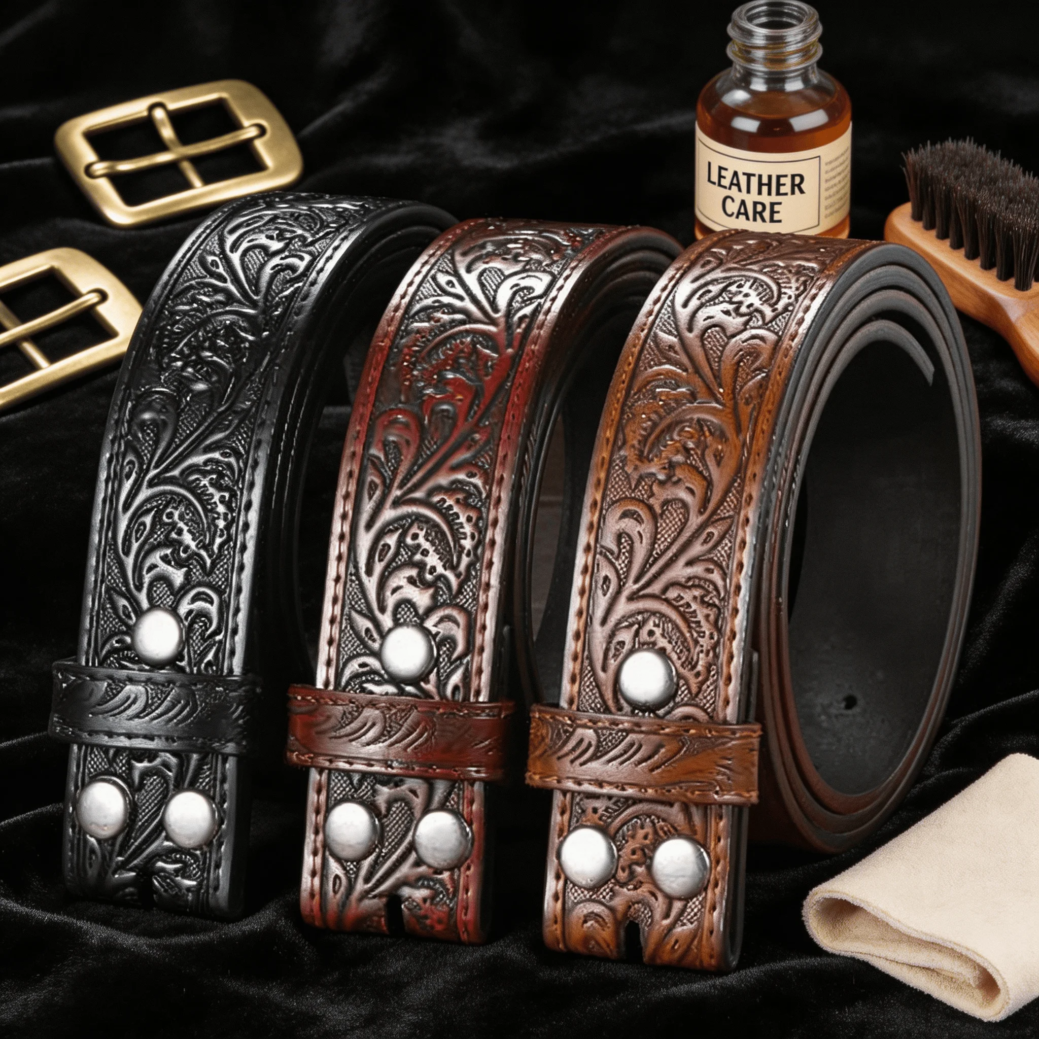 Western Style Tooled Leather Belt Strap - Buckleless Design for Customizable Fit
