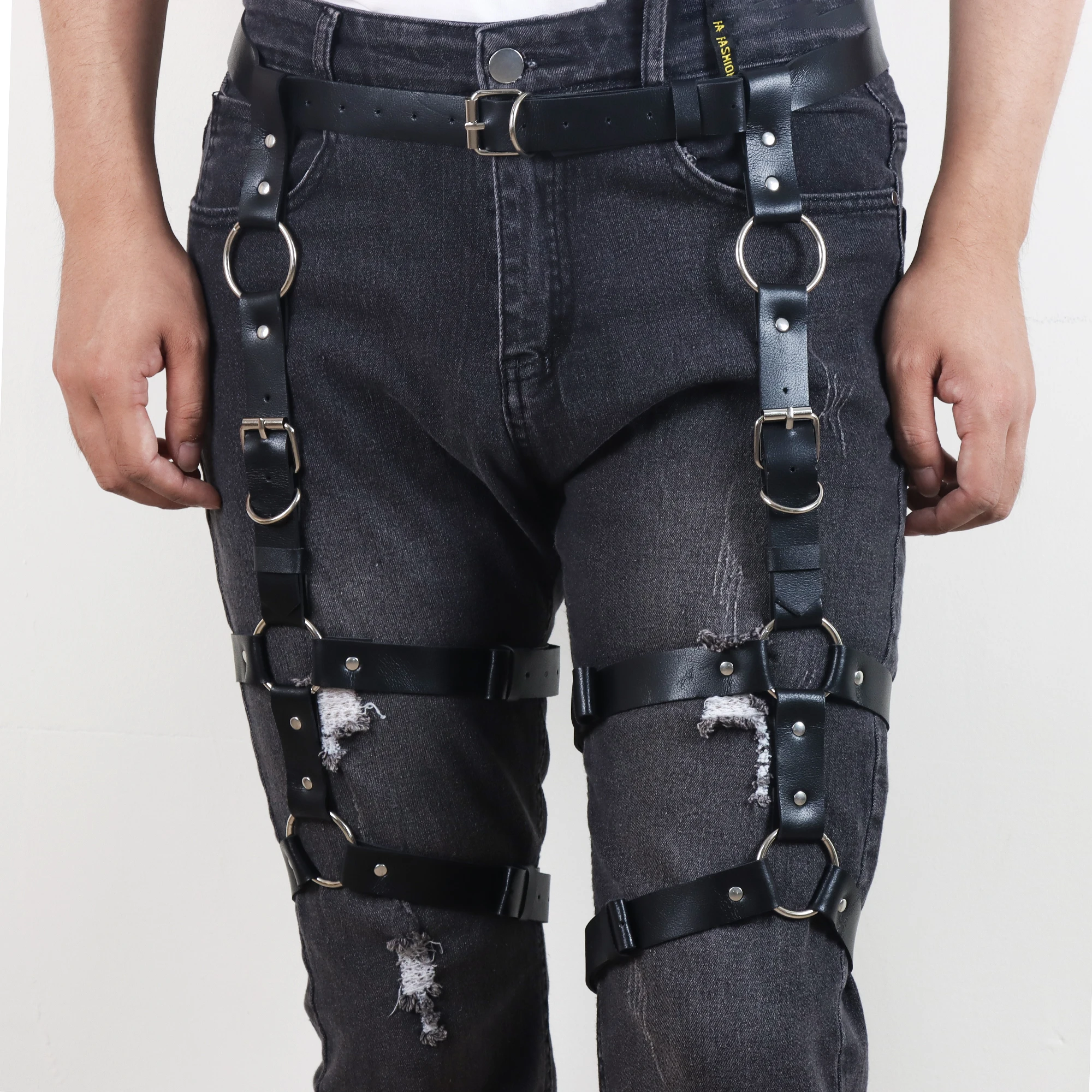 Black Leather Thigh Leg Belt Punk Harness Body Chain Cage Women for Men