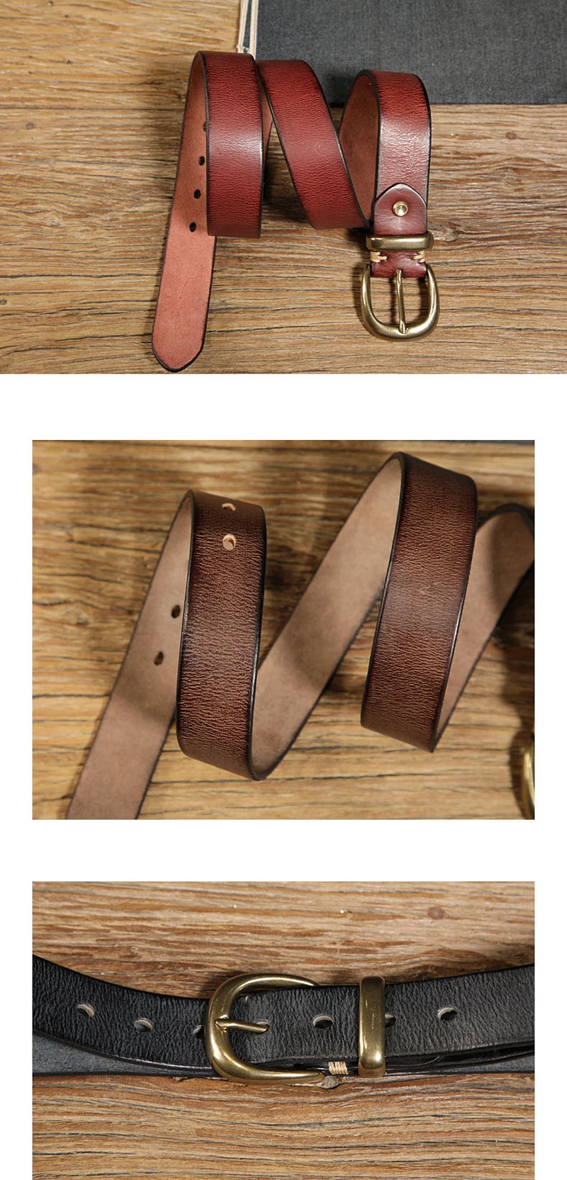 3.3cm Width Women's Genuine Leather Vintage Belt Luxury Copper Buckle Belt High Quality Cowskin Female Strap Jeans Belt