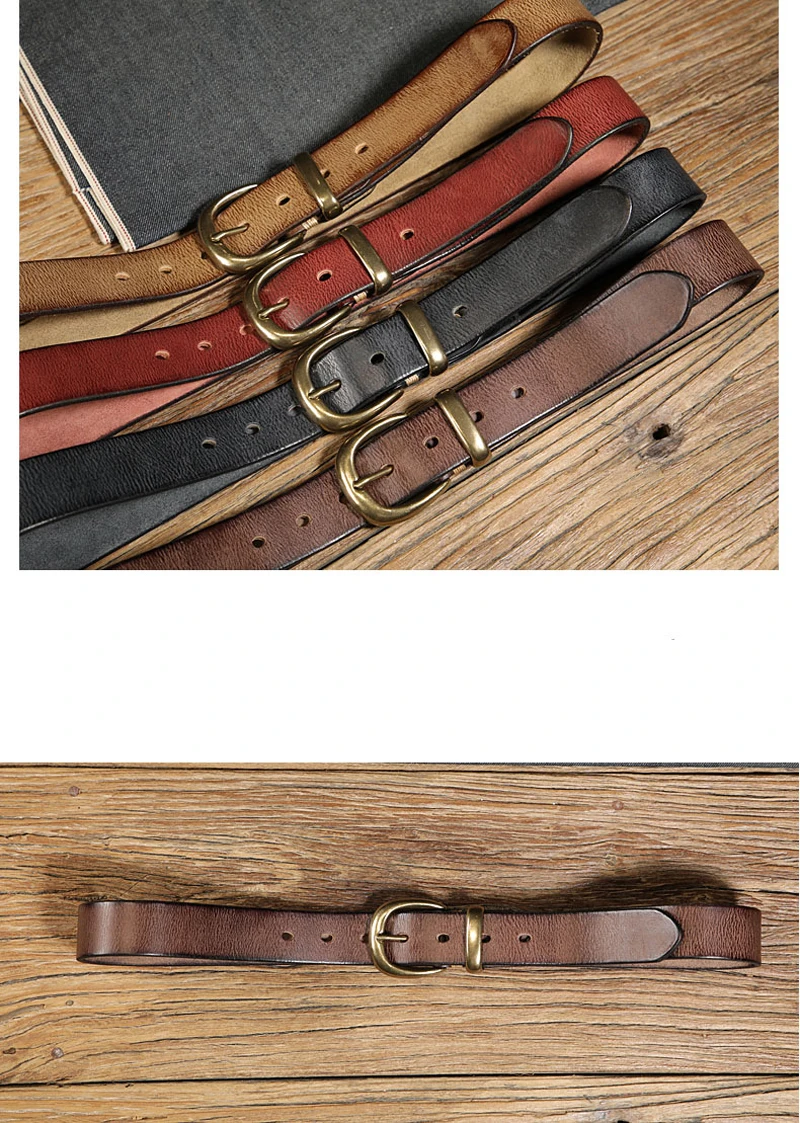 3.3cm Width Women's Genuine Leather Vintage Belt Luxury Copper Buckle Belt High Quality Cowskin Female Strap Jeans Belt