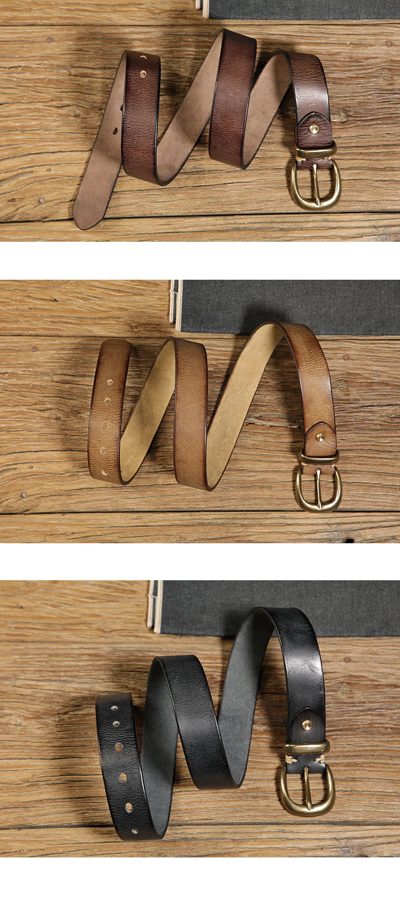 3.3cm Width Women's Genuine Leather Vintage Belt Luxury Copper Buckle Belt High Quality Cowskin Female Strap Jeans Belt