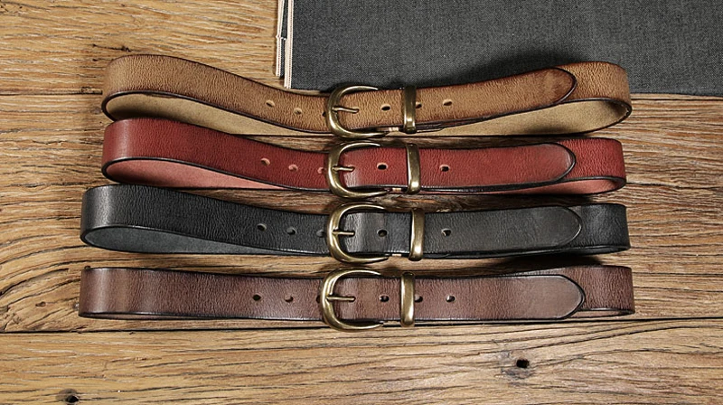 3.3cm Width Women's Genuine Leather Vintage Belt Luxury Copper Buckle Belt High Quality Cowskin Female Strap Jeans Belt