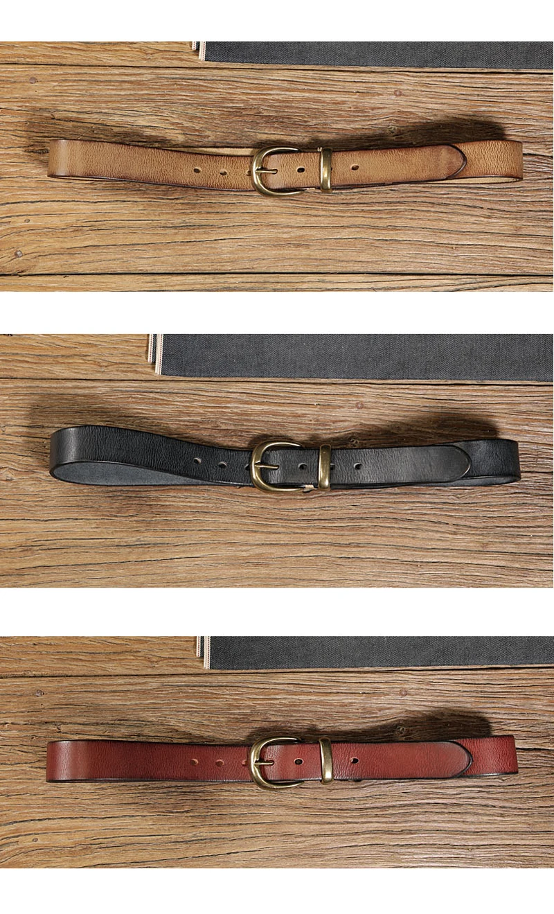 3.3cm Width Women's Genuine Leather Vintage Belt Luxury Copper Buckle Belt High Quality Cowskin Female Strap Jeans Belt