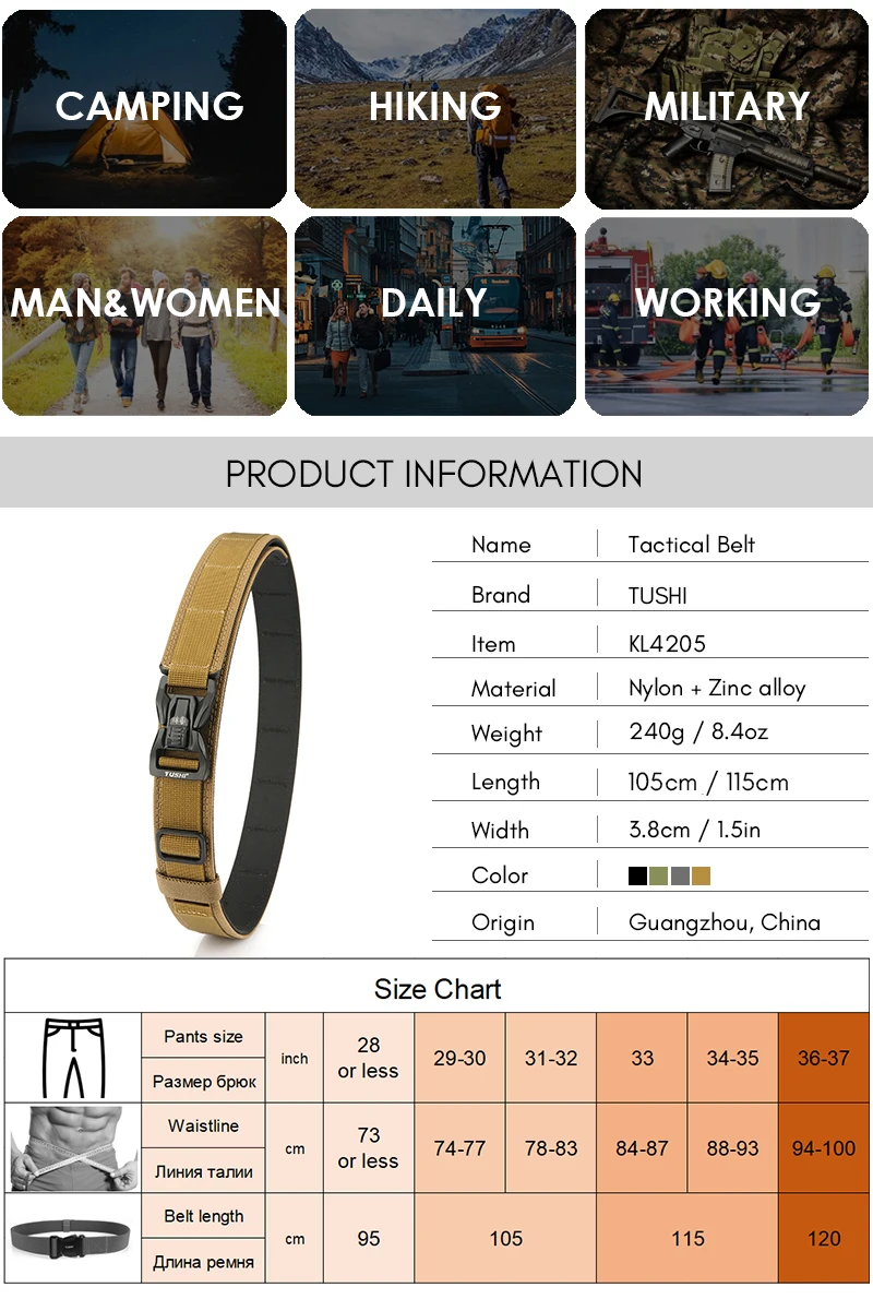 KOLBER 105cm/115cm Rigid Tactical Belt for Men Metal Buckle Quick Release Police Duty Belt Thick Nylon Casual Trouser Girdle