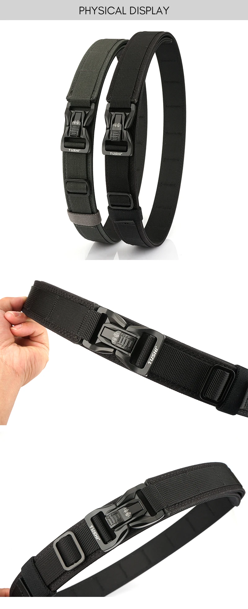 KOLBER 105cm/115cm Rigid Tactical Belt for Men Metal Buckle Quick Release Police Duty Belt Thick Nylon Casual Trouser Girdle
