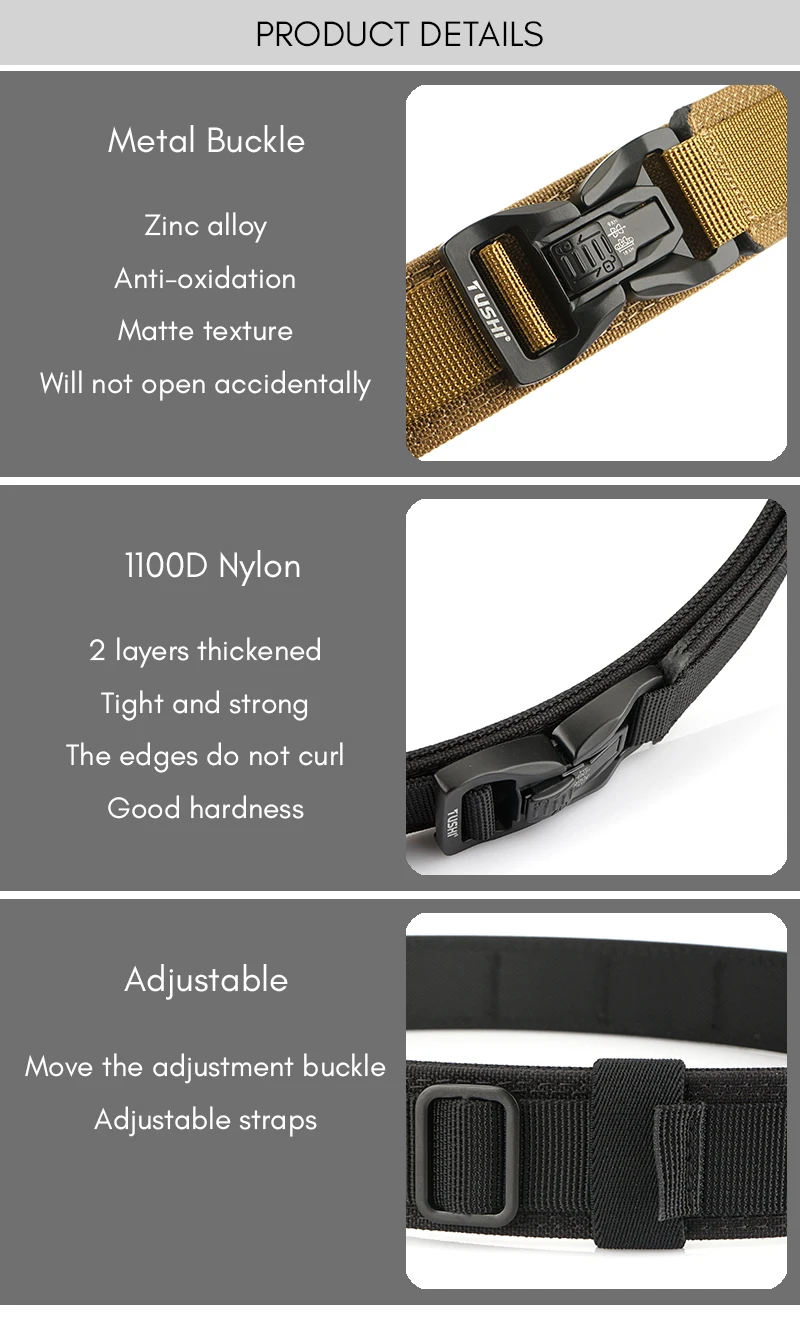 KOLBER 105cm/115cm Rigid Tactical Belt for Men Metal Buckle Quick Release Police Duty Belt Thick Nylon Casual Trouser Girdle