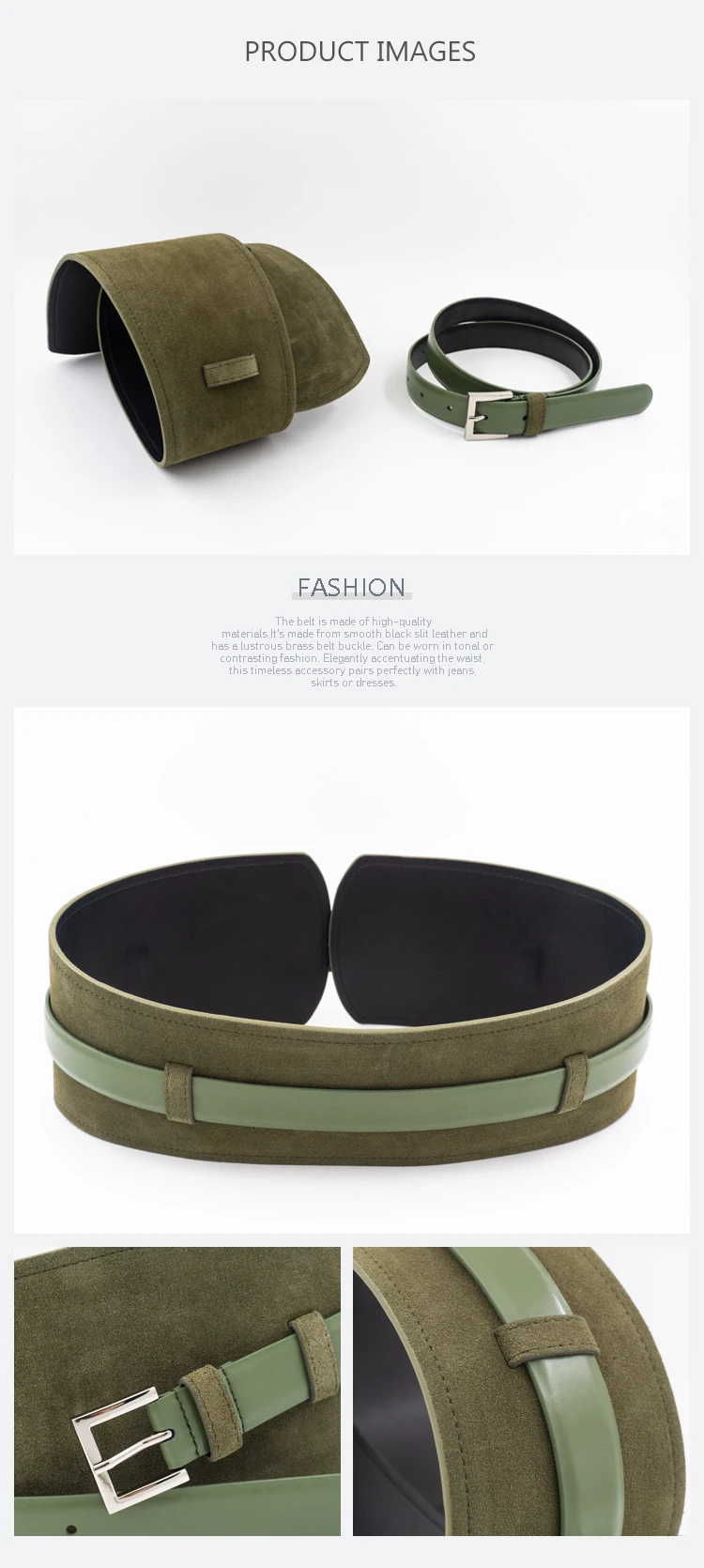 Retro Suede Dual-Purpose Waistband with Contrasting Brown Leather and Jacket Waistband and Wide Belt